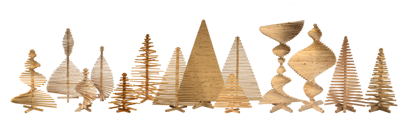 Franky Tree nachhaltige Weihnachtsbäume aus Holz in allen möglichen Variationen und Formen zusammengebaut