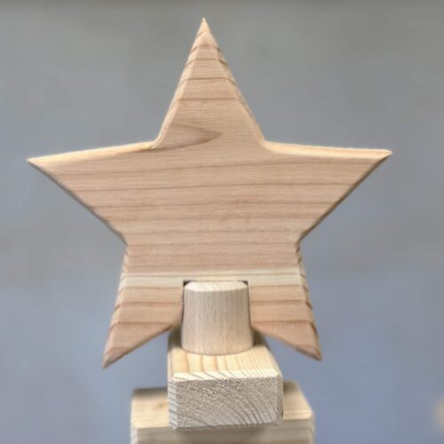 Weihnachtsbaumspitze in Form eines Sterns aus Douglasienholz, handgefertigt und mit Holzadapter für den Franky Tree.