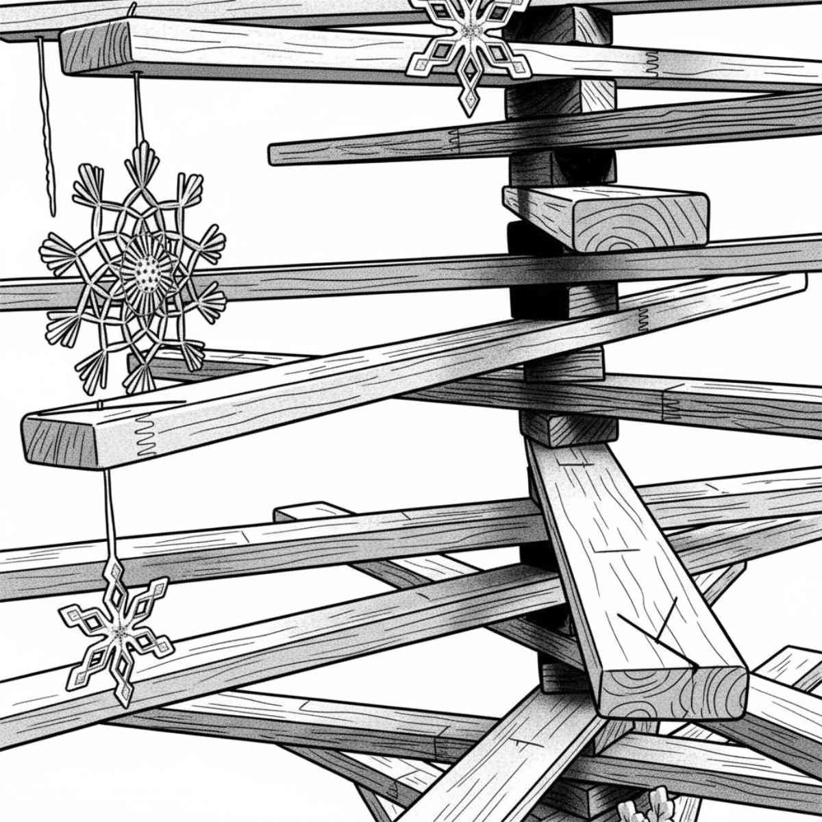 Der Ständer des Holzweihnachtsbaums wird zusammengesteckt und mit einer Schraube am Buchenstab festgezogen.