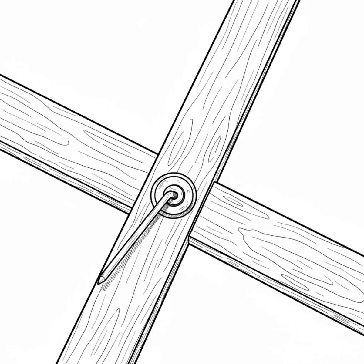 Der Ständer des Holzweihnachtsbaums wird zusammengesteckt und mit einer Schraube am Buchenstab festgezogen.